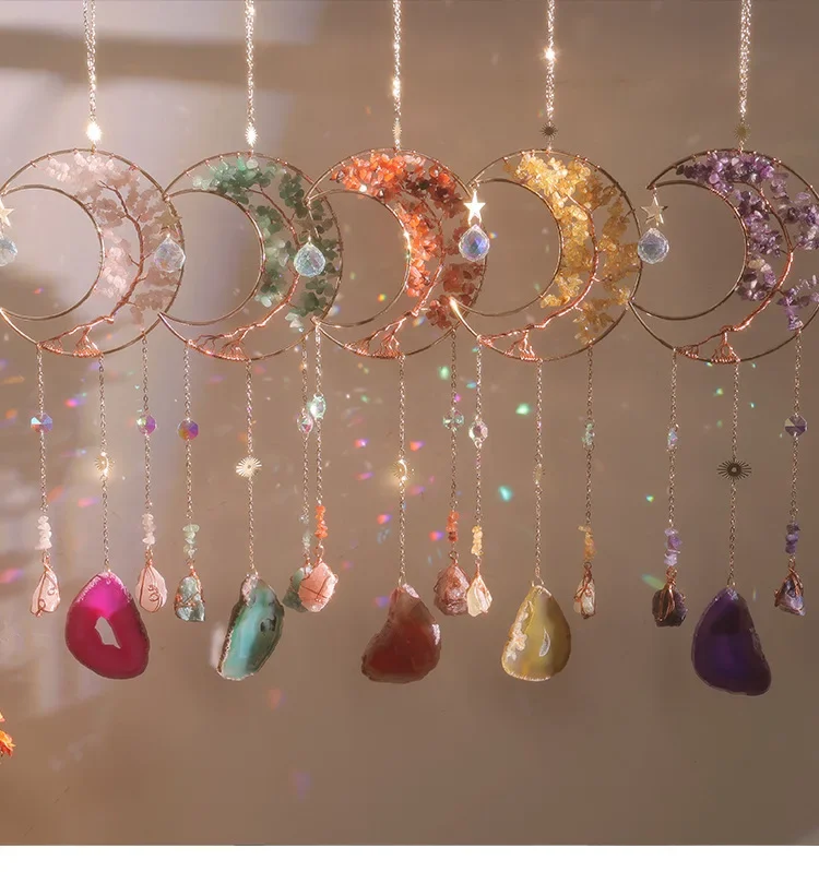 Crystal Sun Catcher Wind Chimes Wall Hanging Decor Prism Wind Bell Moon Catchers Rainbow Maker Bedroom Home Decoration Art Gift