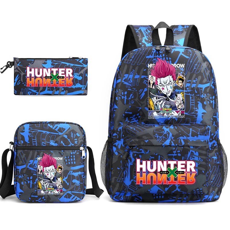 Hunter x Hunter Anime Print Student Backpack Casual Daypack Shoulder Bag Pencil Case 3-in-1 Set for Boys Girls School