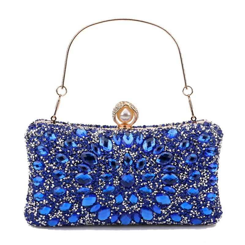 Bolso de mano de noche para mujer, bandolera de lujo con cadena y diamantes de imitación, de cristal, para fiesta y boda