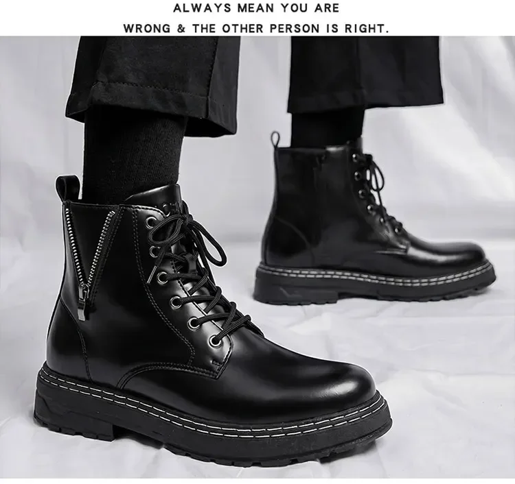 Herren High-Top-Stiefeletten, seitlicher Reißverschluss, dicke Sohle, rutschfeste Kunstlederstiefel, Freizeitschuhe für den täglichen Pendelverkehr und Spaziergänge auf der Straße. – Detail 9
