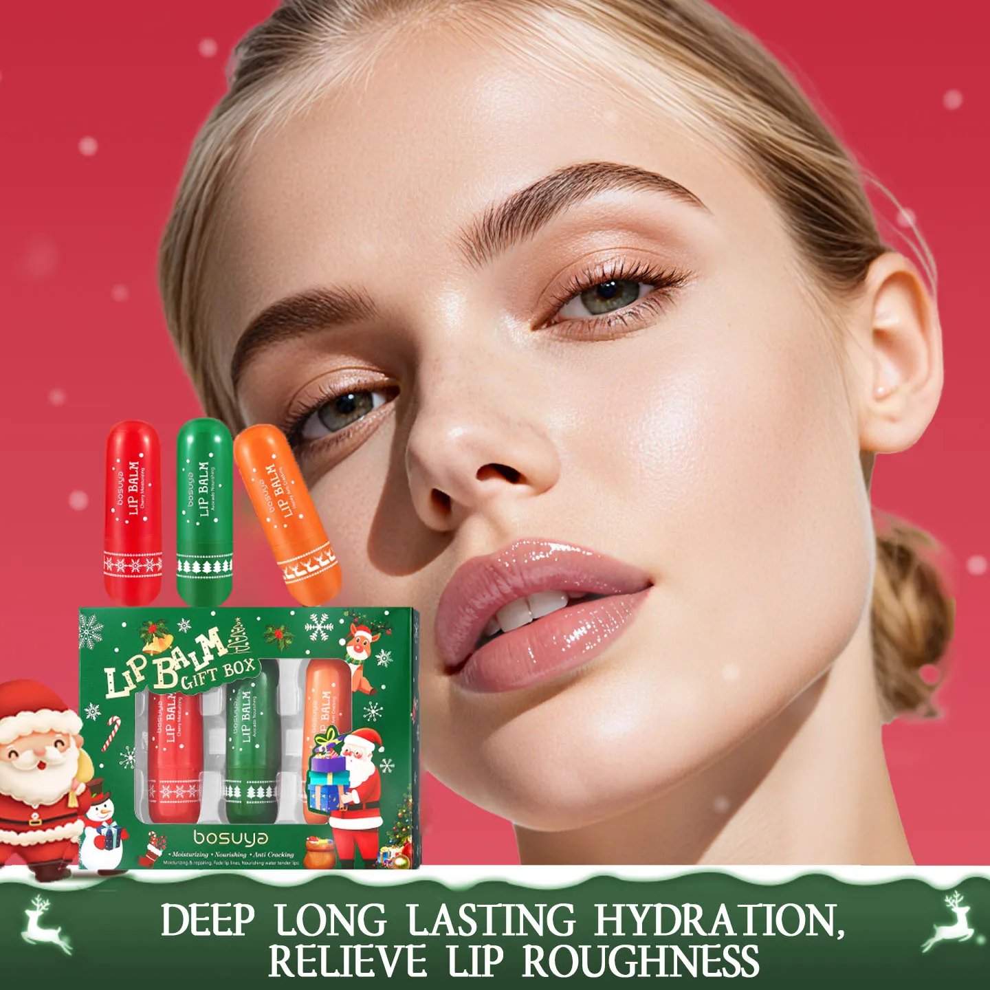 3-Piece Christmas Lipstick Set, Moisturizing and Water Locking, Lip Care, Autumn and Winter Lip Care, Christmas Gifts
