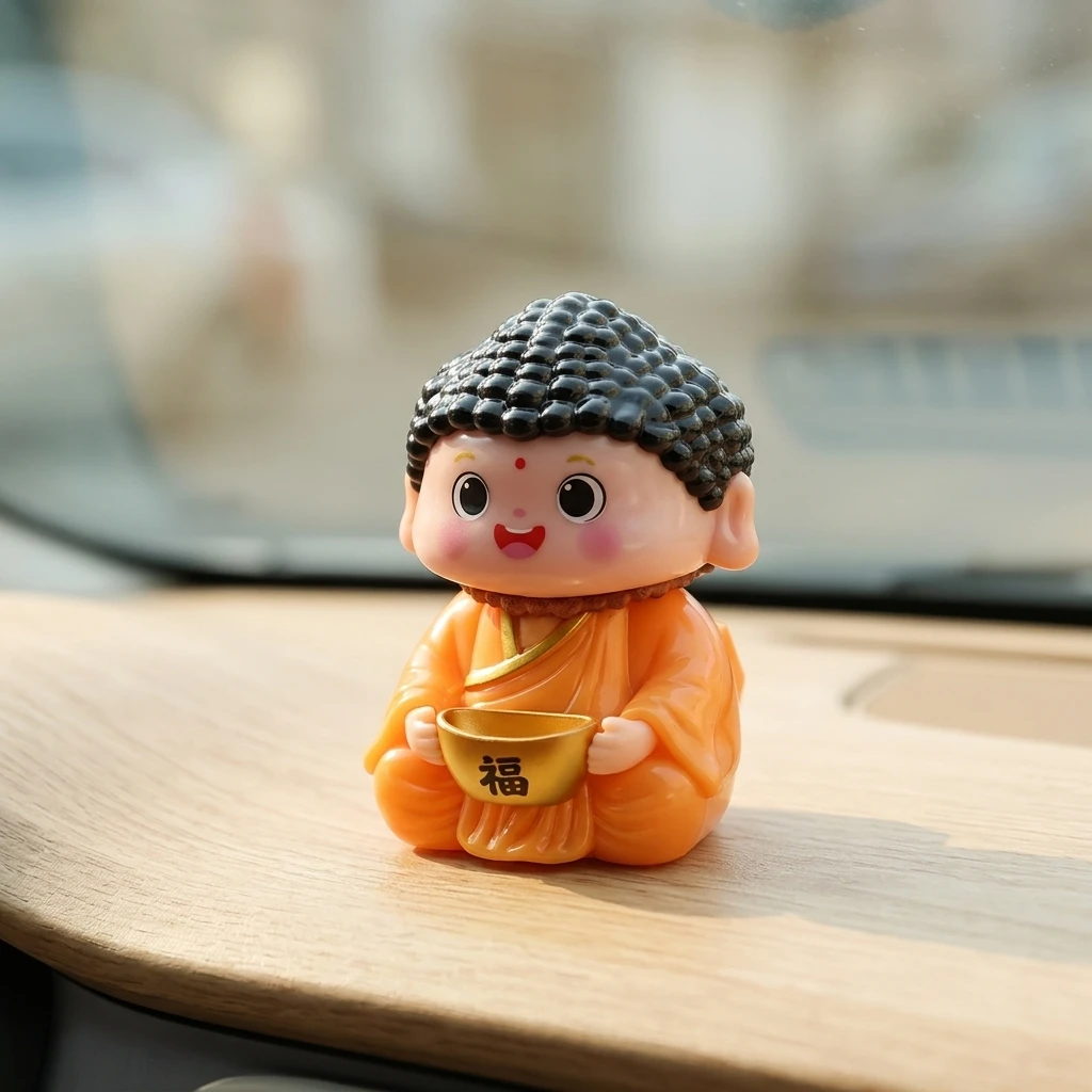 1pc Solar Powered Nodding Buddha Figurine Cute Wobble Buddha for Car Dashboard Ornament Home Office Decor Good Lucky Ornament