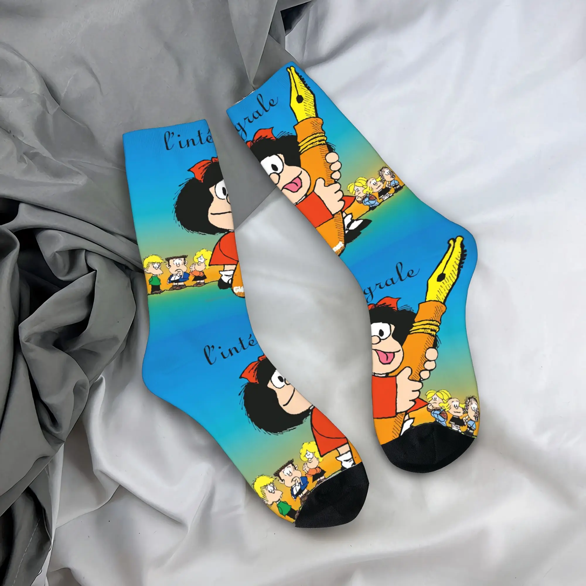 

Custom Classic Mafalda Comic Mens Crew Socks Unisex Fun 3D Printed Quino Cartoon Mang Dress Socks