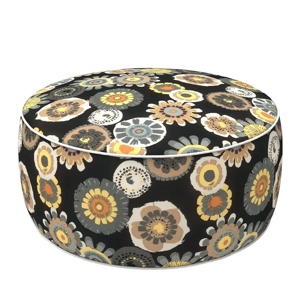 Indoor/Outdoor Inflatable Ottoman with Handle D21 x H9 Inch, Weather-Resistant Round Footstool Pouf for Patio Camping Living