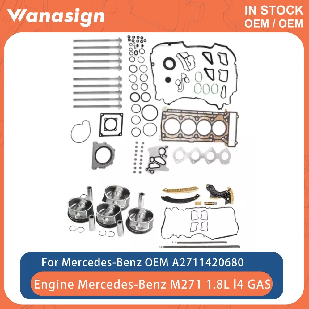 

Engine Timing Chain Kit Head Gasket Set Piston & Ring Set Fit 1.8 L For Mercedes-Benz C200 C250 E250 SLK250 271 M271 1.8L l4 GAS