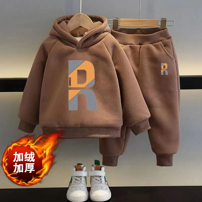 

2023 New Boys Suit Autumn Winter Kids Warm Thicken Fashionable Set Children Cotton Sweatshirt And Pants 2Pcs Outfits For 2-10Y