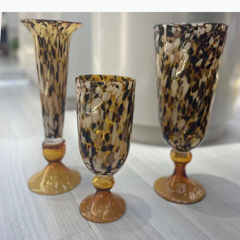 Mottled Painted Goblet Vase Glass Flower Pots Desk Decoration Flowers Arrangement Floral Vases Room Aesthetic Decor