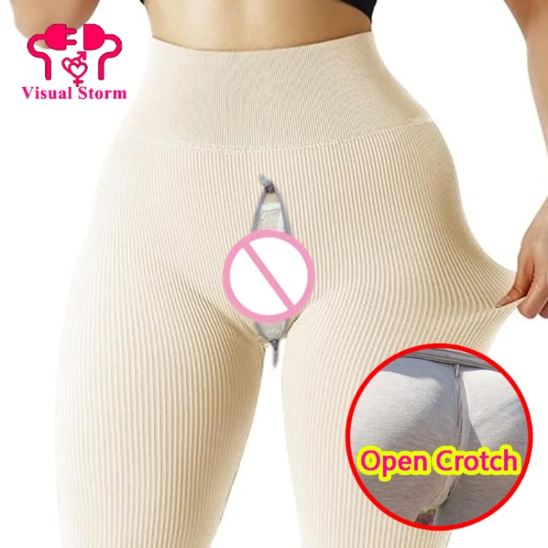 Woman Big Ass Open Crotch Panties Leggings Double Hidden Zippers Outdoor Sex Pants Seamless Boyfriend Dating Trousers Erotic