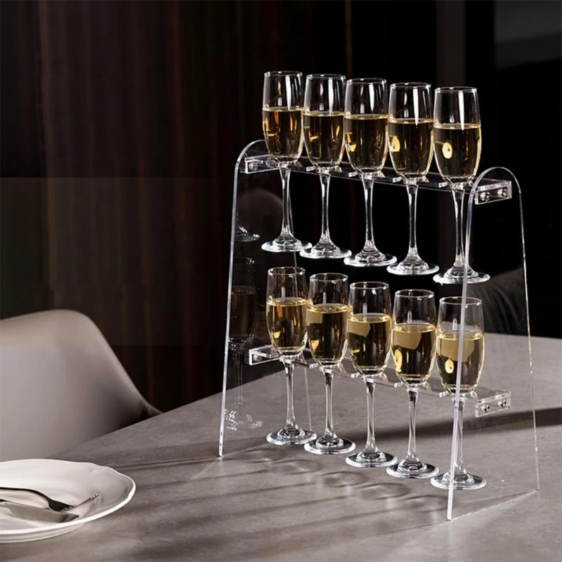 Clear Acrylic 2 Tiered Stemwares Stand Display Rack for Wine and Cocktail Glass Dropship