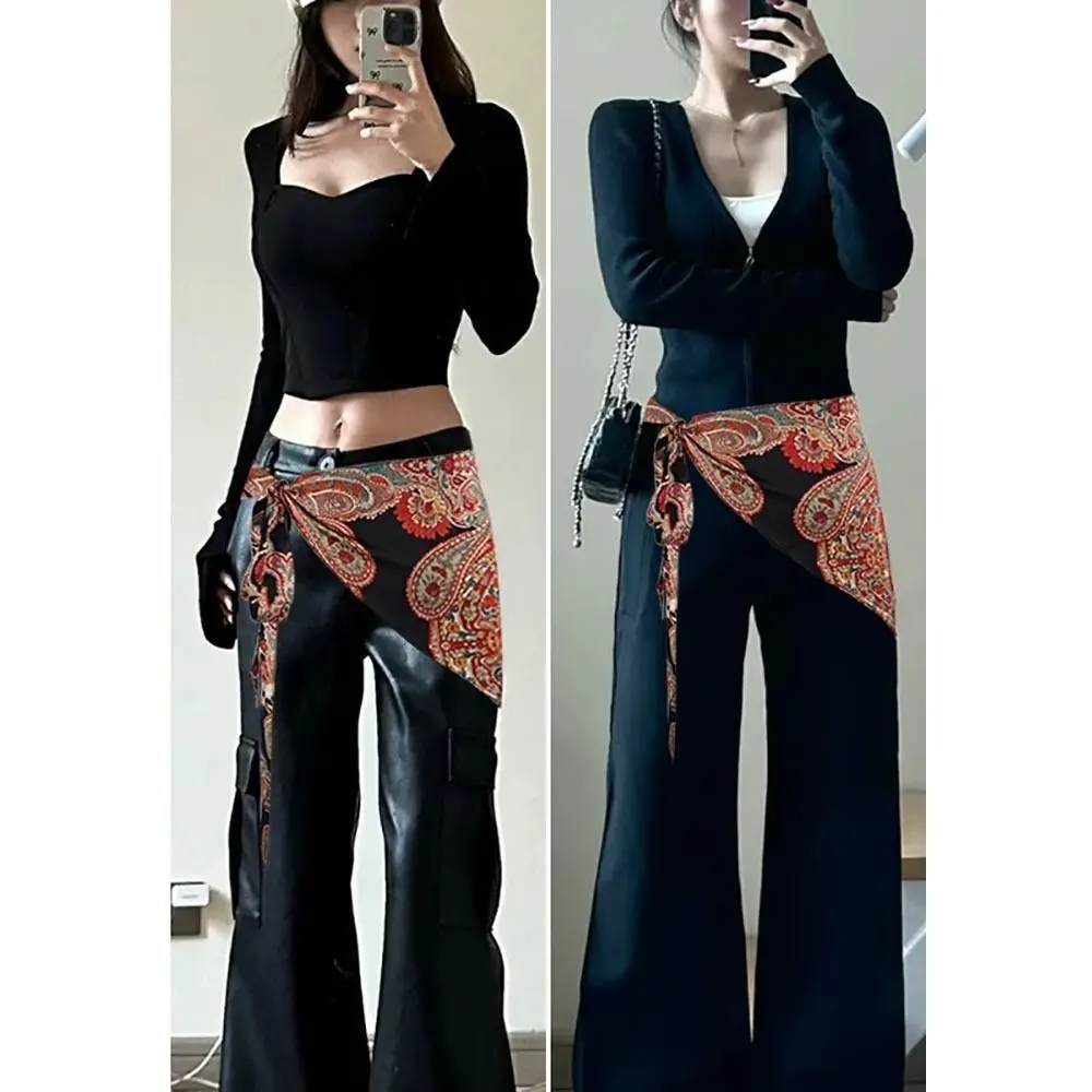 Sabuk Syal Segitiga Gaya Etnik Bohemian Ikat Pinggang Kain Cummerbund Indah Bunga untuk Mantel Jeans Gaun Rok Pakaian