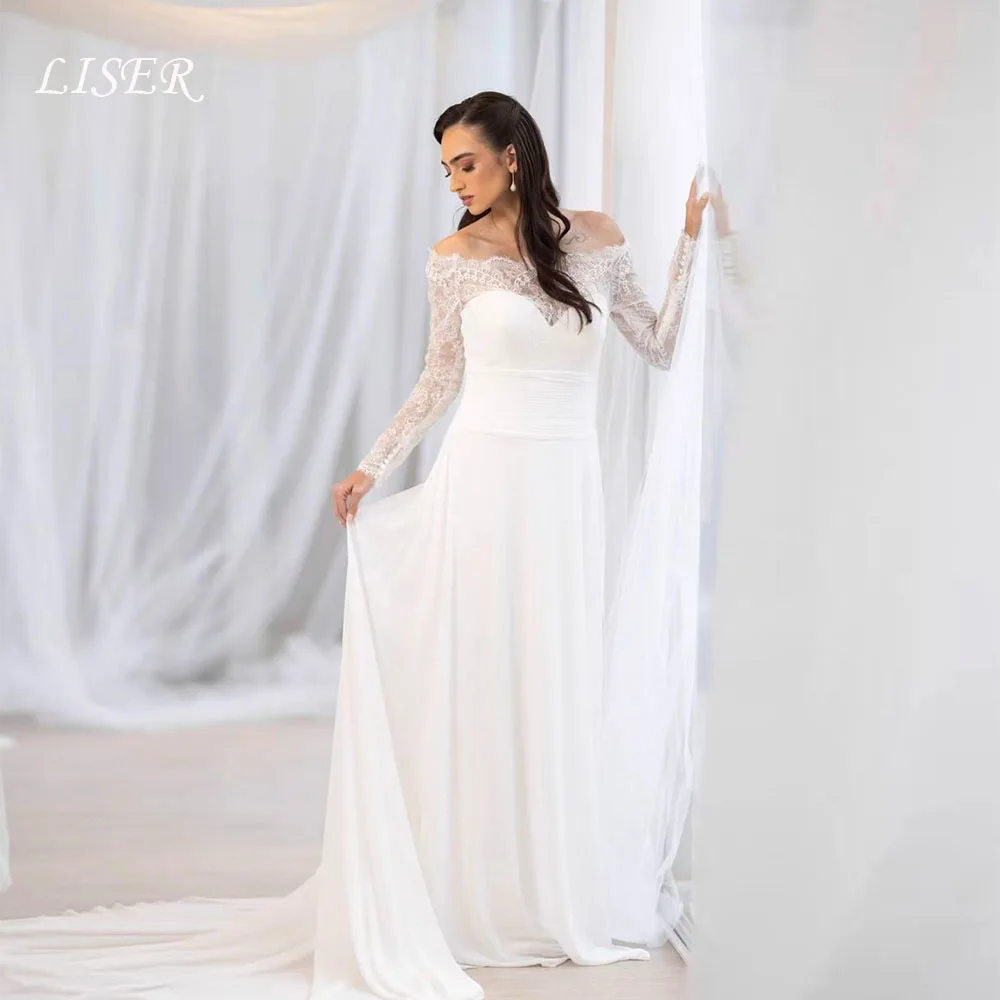 Liser Bezauberndes Brautkleid mit Schulterfreiem Spitzen-Design und Chiffon A-Linie Boho Brautkleid Vestido De Novia 2026 Sommer Maßgeschneiderte Größe