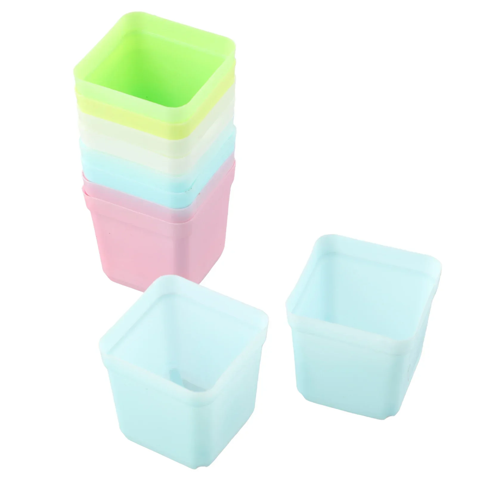 20pcs Set Small Basin Square Flower Pot Succulent Plant Trays Color Mixing Home Office Decor DIY Garden Nursery Pots Supplies