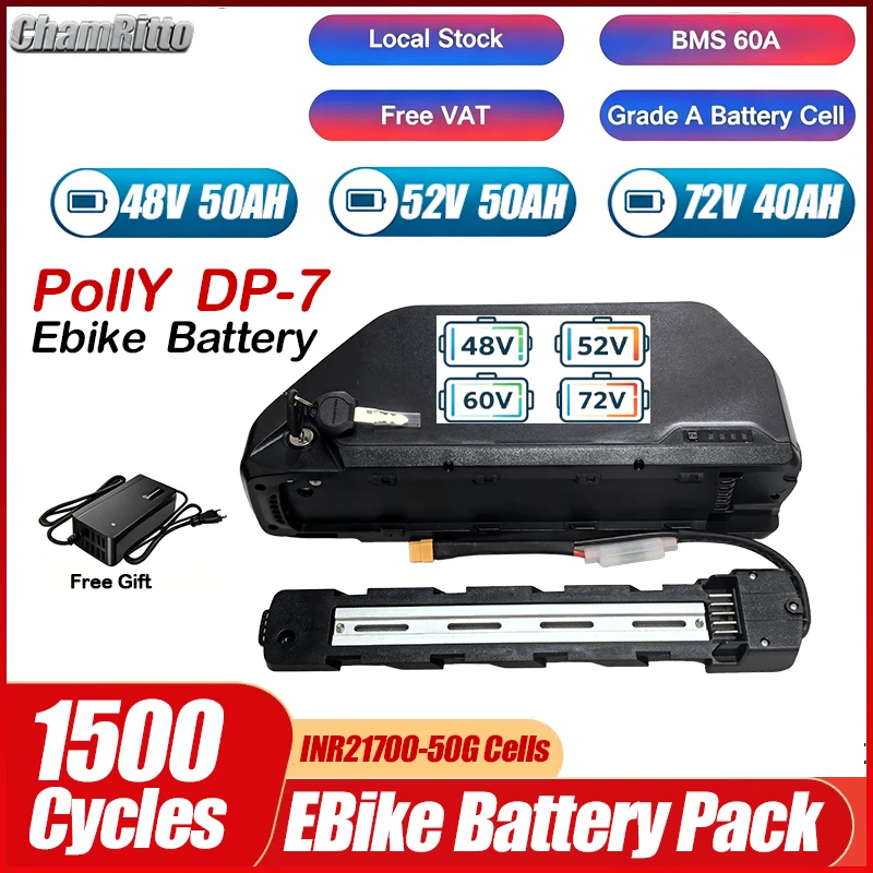 36v 60v 52v 48v 72v 30ah 40ah Electric Bicycle Battery Hailong Polly Dp7 ebike 50ah 35ah 25 20ah 1500W 2000W rider ebike Battery