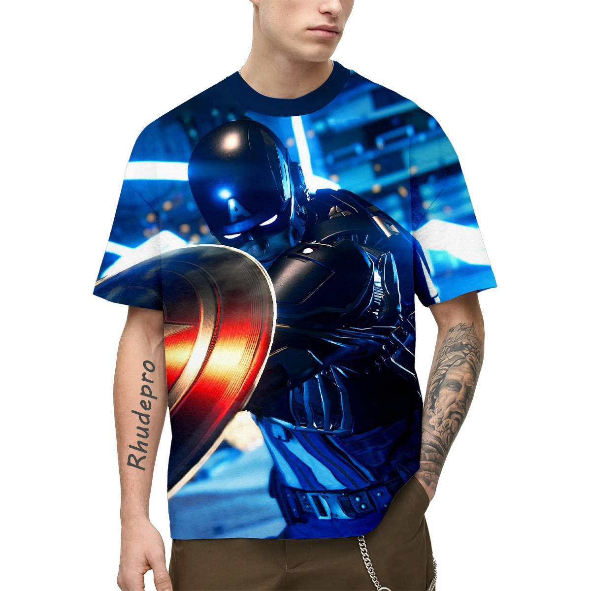 Miniso-Vingadores Homem de Ferro Camiseta Estampada 3D, Camiseta Casual Manga Curta, Tops Gráficos de Verão Infantil, Moda