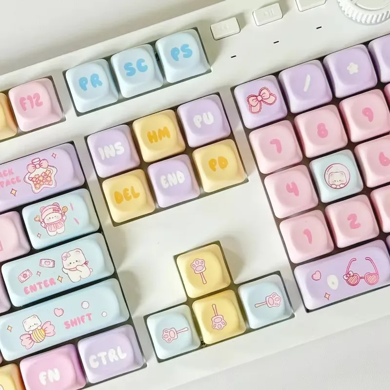 Imagem -02 - Cute Candy Bear Theme Keycap Material Pbt Suporta Sublimação Térmica de Cinco Lados Keycap Personalizado Altura Moa 131key Novo