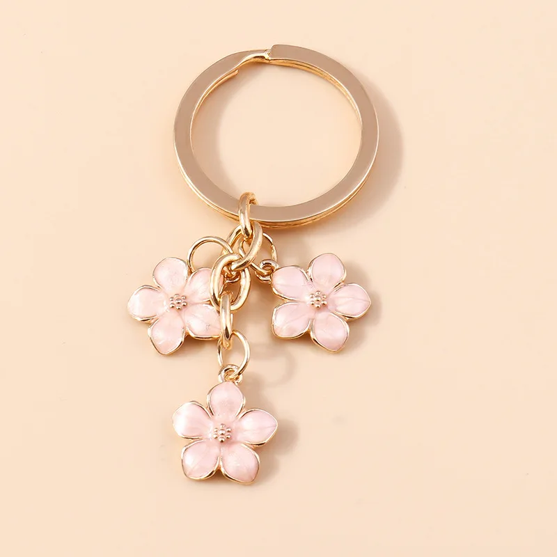 

Cute Enamel Keychain Colorful Sakura Flower Key Ring Sweet Key Chains for Women Girls Handbag Accessories DIY Jewelry Gifts
