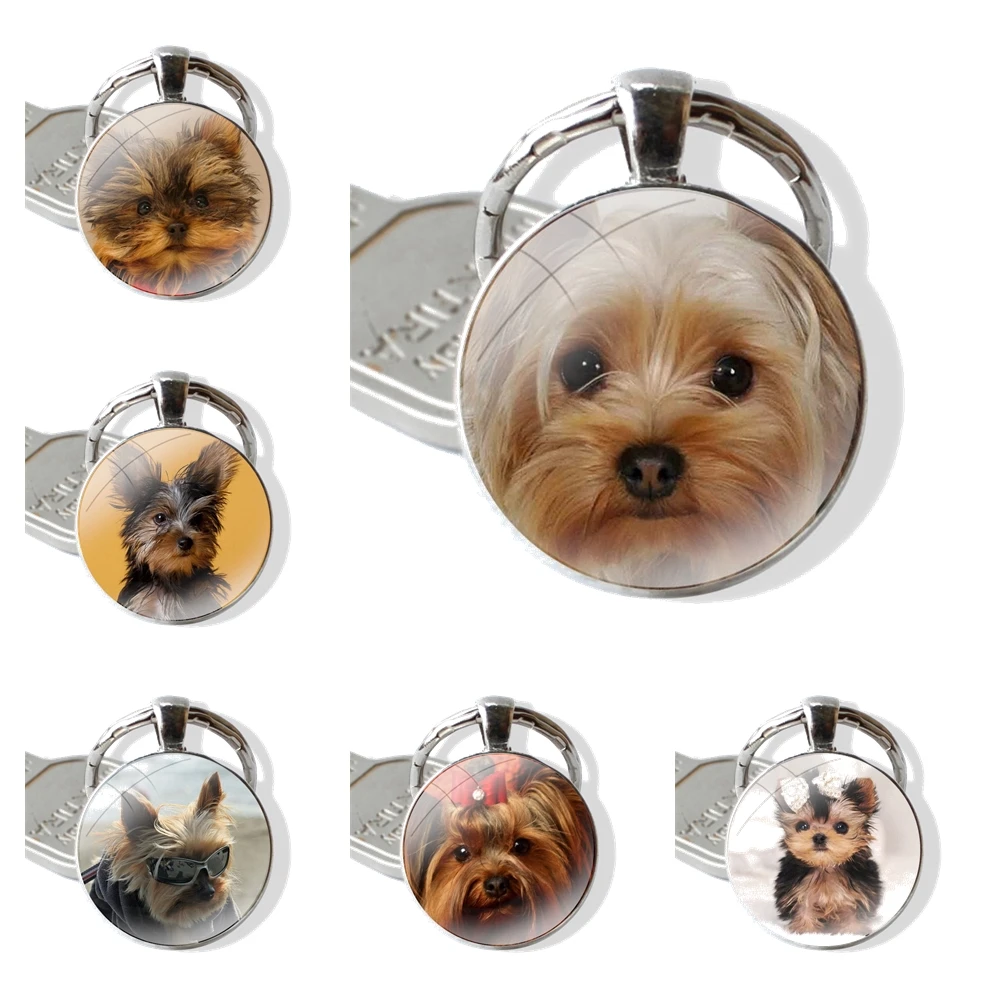 25mm Glass Cabohcon Keychain Key Rings for Women Men Jewelry Gift Yorkshire terrier dog