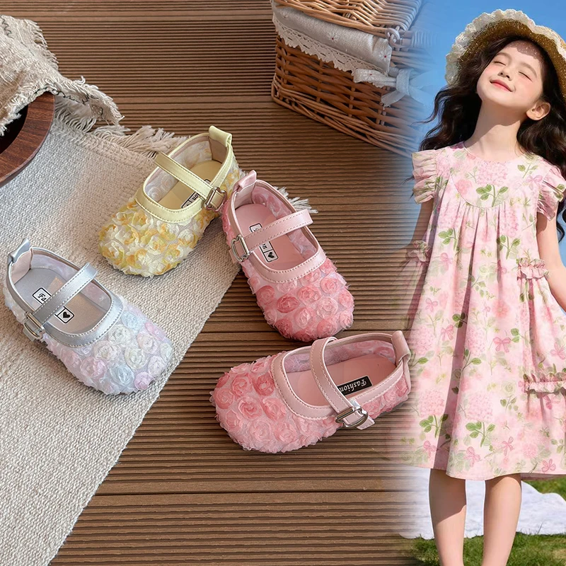 

Girls Flower Princess Mary Jane Shoes Kids Soft Closed Toe Sandals Non-slip Toddler Dress Shoes Children Party Walking Shoes