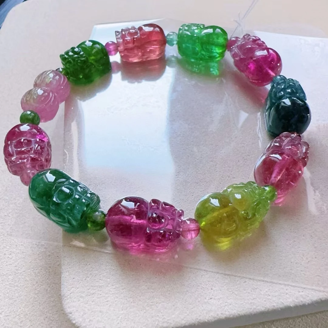 Natural Colorful Tourmaline Cube Beads Bracelet 14.3/8.7/8.2mm Red Green Tourmaline Women Men Jewelry AAAAAAA