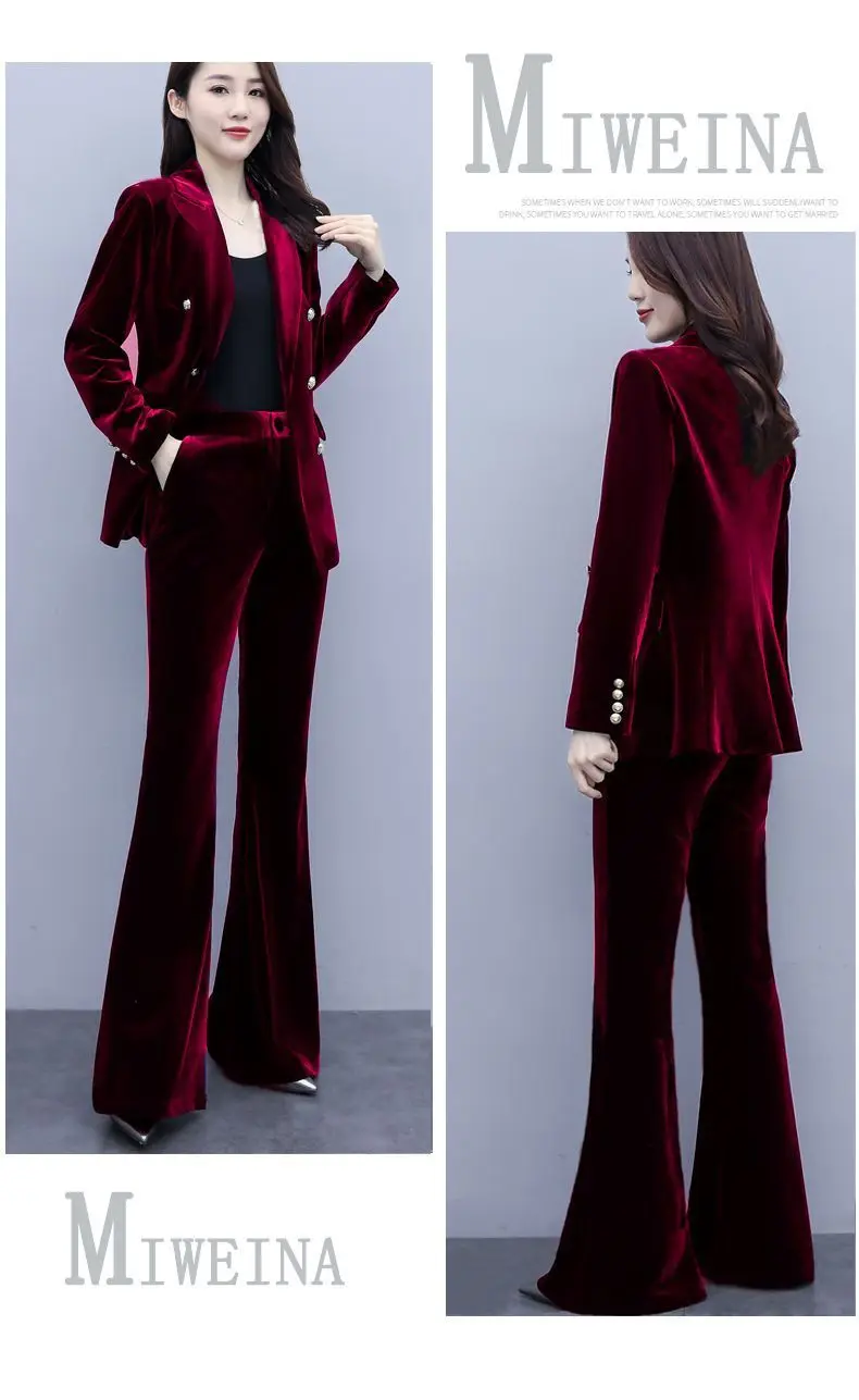 High Suits Outerwear Spring And Autumn Slim Fitting Fashionable Stylish Flare Pants Professional Gold Velvet Suit 2 Piece Sets