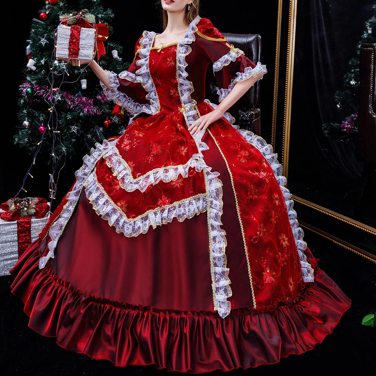 Customized Burgundy Ball Gown Women Evening Dresses Shiny Marie Court Christmas Prom Birthday Party Gowns robes de soirée