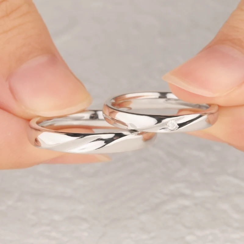 

Minimalist Designer Engagement Ring Set, 18K 14K 9K Gold & PT950 Platinum Diamond Wedding Bands for Couples, Custom in Yellow/Wh