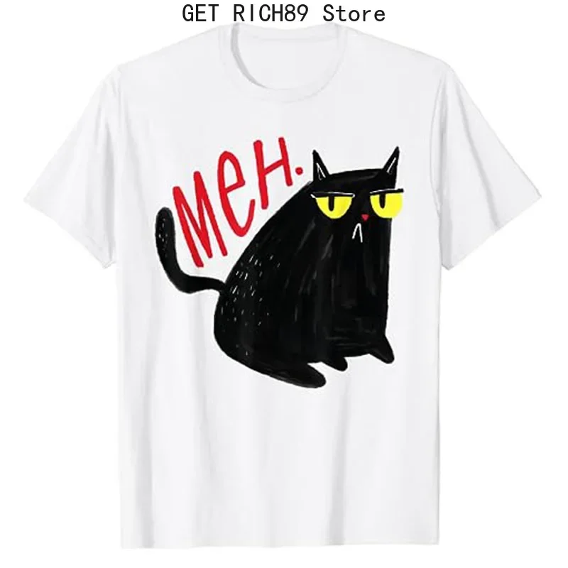 Funny Cat Meh Meow  for Men Women Gifts T-Shirt  Lover Graphic Tee Tops Halloween Costume Humorous Sayings Outfits