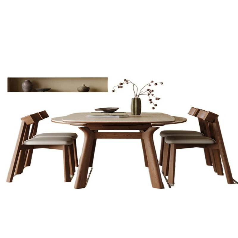 طاولة طعام من الخشب الصلب قابلة للسحب، طاولة طعام منزلية فاخرة وخفيفة وبسيطة وحديثة وقابلة للطي في العصور الوسطى