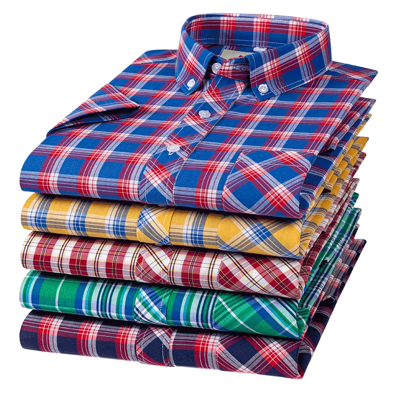 Fashion korean plus sixe 8xl 100%cotton short sleeve shirts for men slim fit formal plain shirt plaid hawaiian shirt calsual top