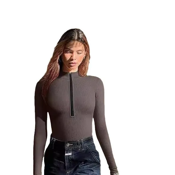 

Комбинезон с длинными рукавами и сексуальной ребристой молнией спереди, топ с длинными рукавами, комбинезон