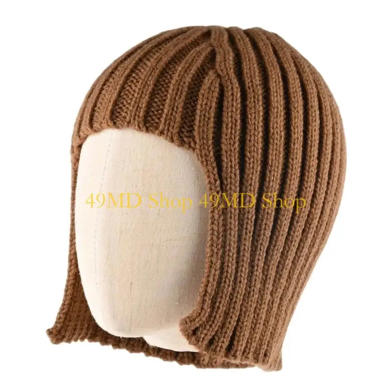 49MD Winter Knit Cap Incorporating Faux Hair And Ear Cover Suitable For Various Occasions Delivering Warmth
