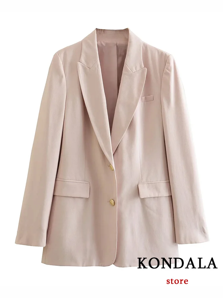 KONDALA Office Lady Chic Suit Solid Single Breasted V Neck Pockets Blazer Straight Zipper Pants New Fashion 2023 Spring Sets