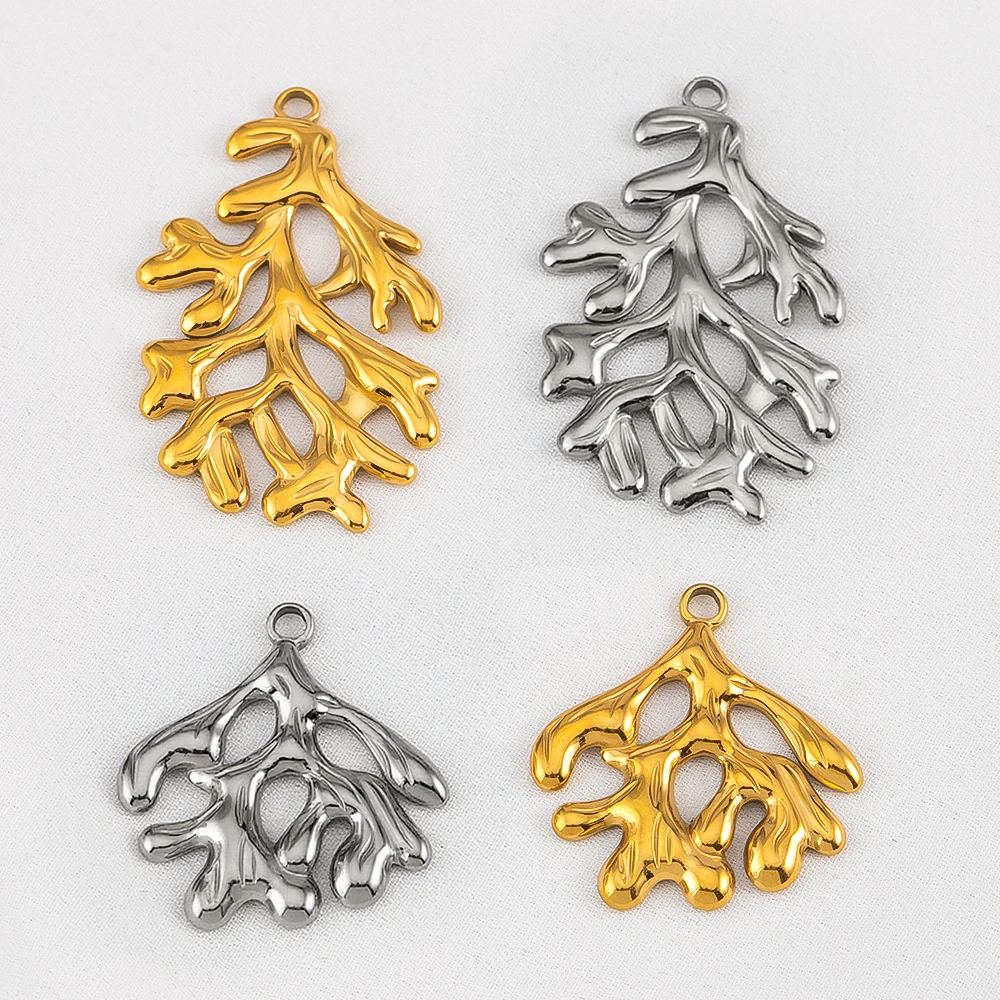 5pcs No Fade Tree Branches Leaf Charm Stainless Steel Gold Color Pendants For Jewelry Making Earring Keychain Supplies DIY Craft image 4