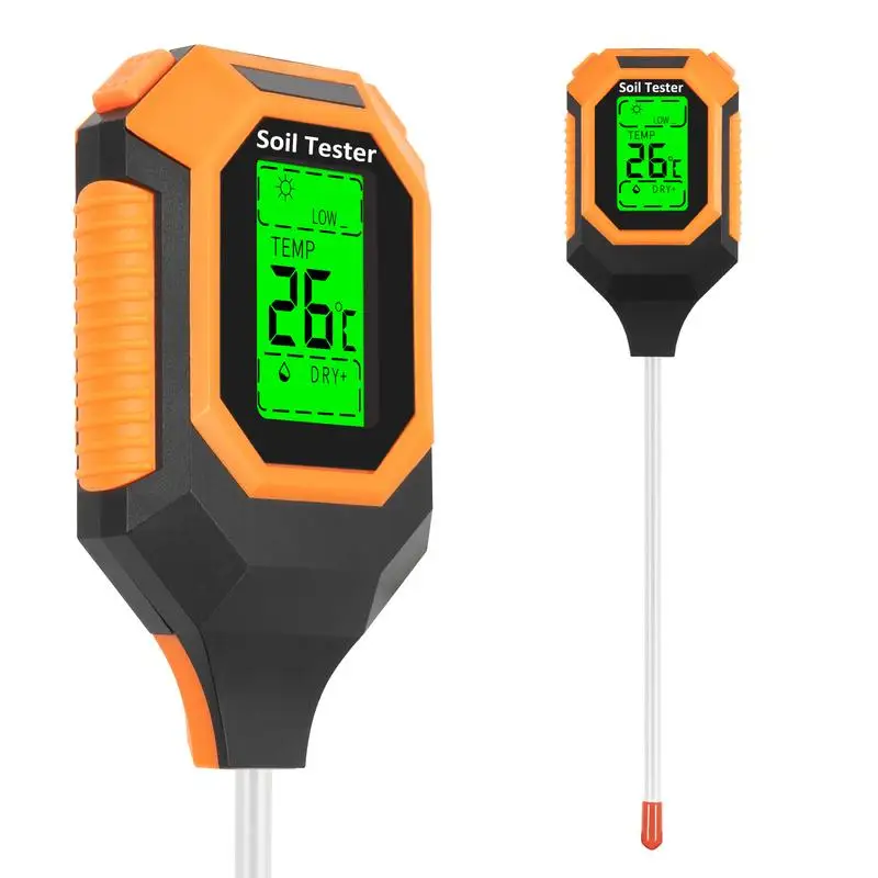 IRTOV 4-in-1 Soil Moisture Meter Digital PH Meter/Soil Moisture/Plant Temperature/Sunlight Intensity, Backlight LCD display