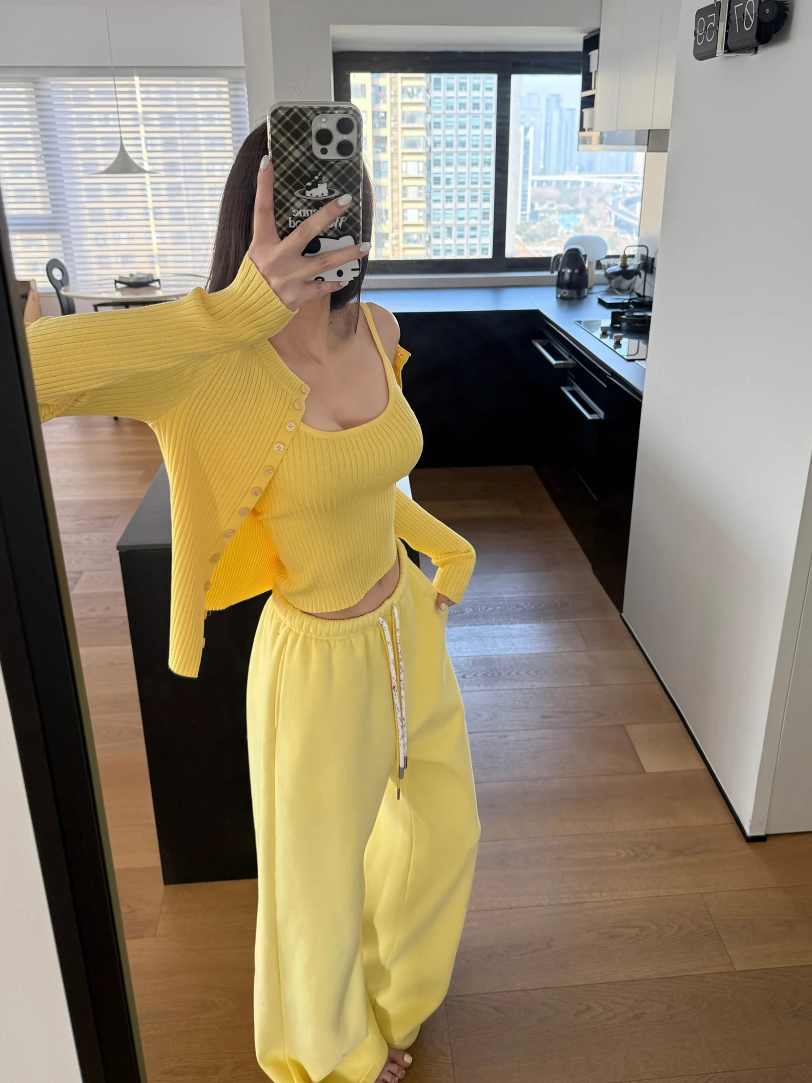 Sweet Cool Attitude Slim Fit Knitted Cardigan Top Two Piece Set Design Sensation Inner Wear Slimming Sexy Vest Strap