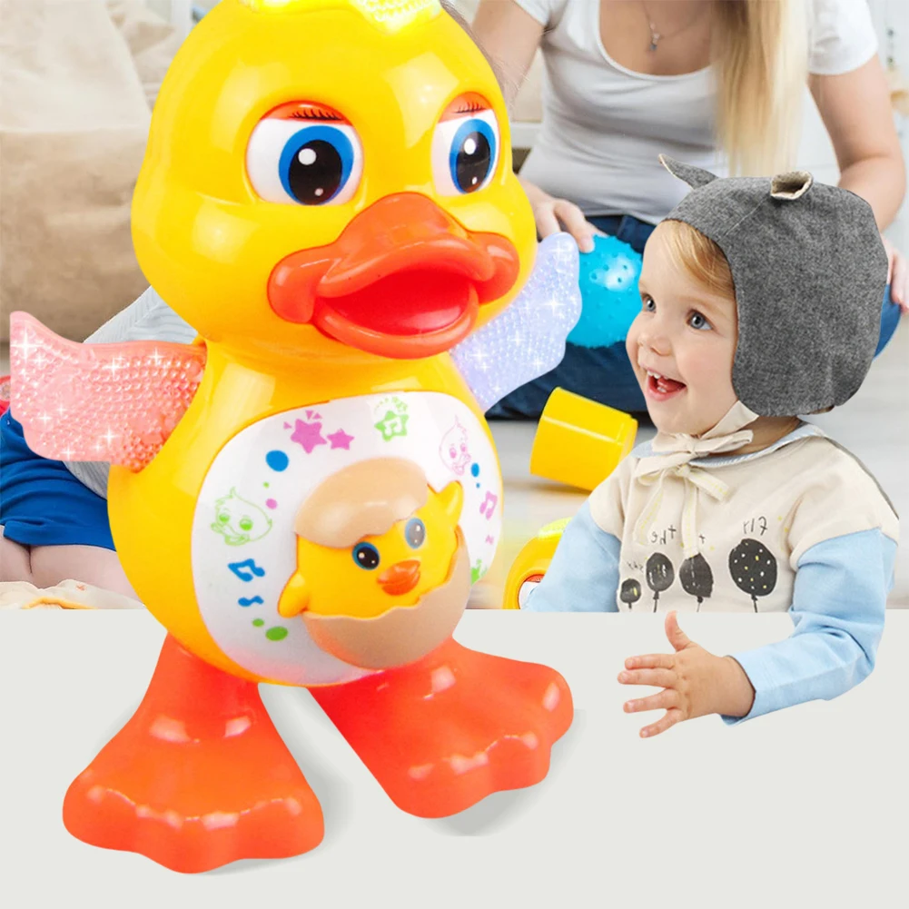 Electric Dancing Duck Funny Blink Eyes with Music & Lights Early Cartoon Educational Toy Interactive Baby Duck Toy Kids Gifts