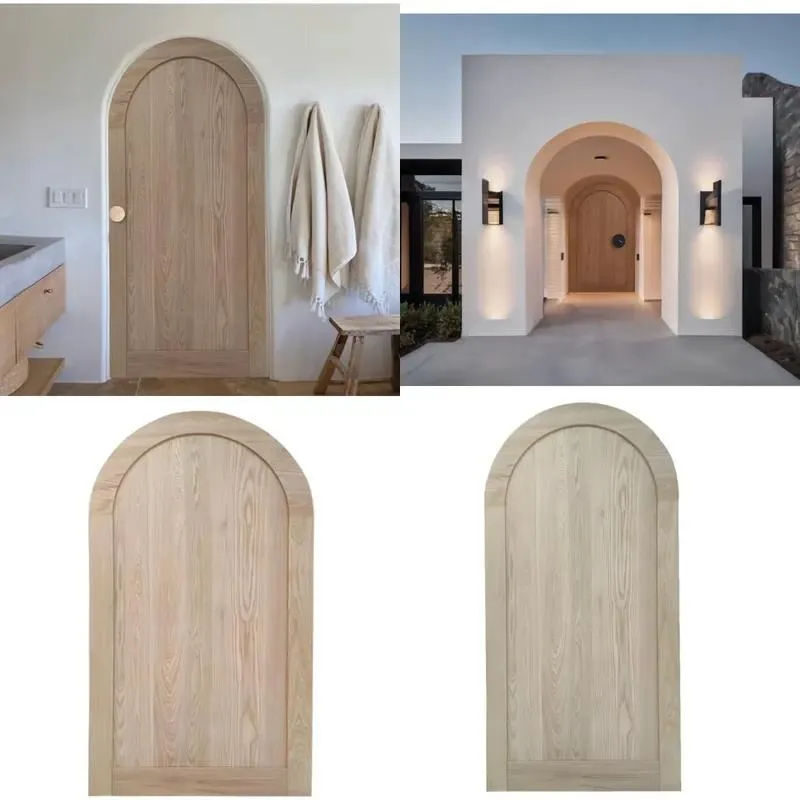 Wholesale Sturdy Round Top Red Oak Solid Wood Arched House Doors