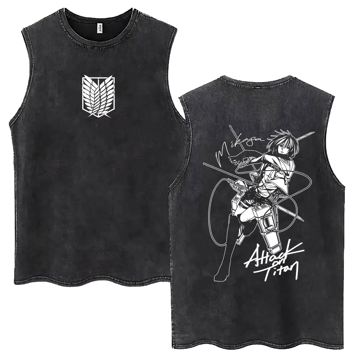 Anime Attack on Titan Mikasa Ackerman Vintage Washed Tank Tops Cartoon Manga Merch Sleeveless Vest