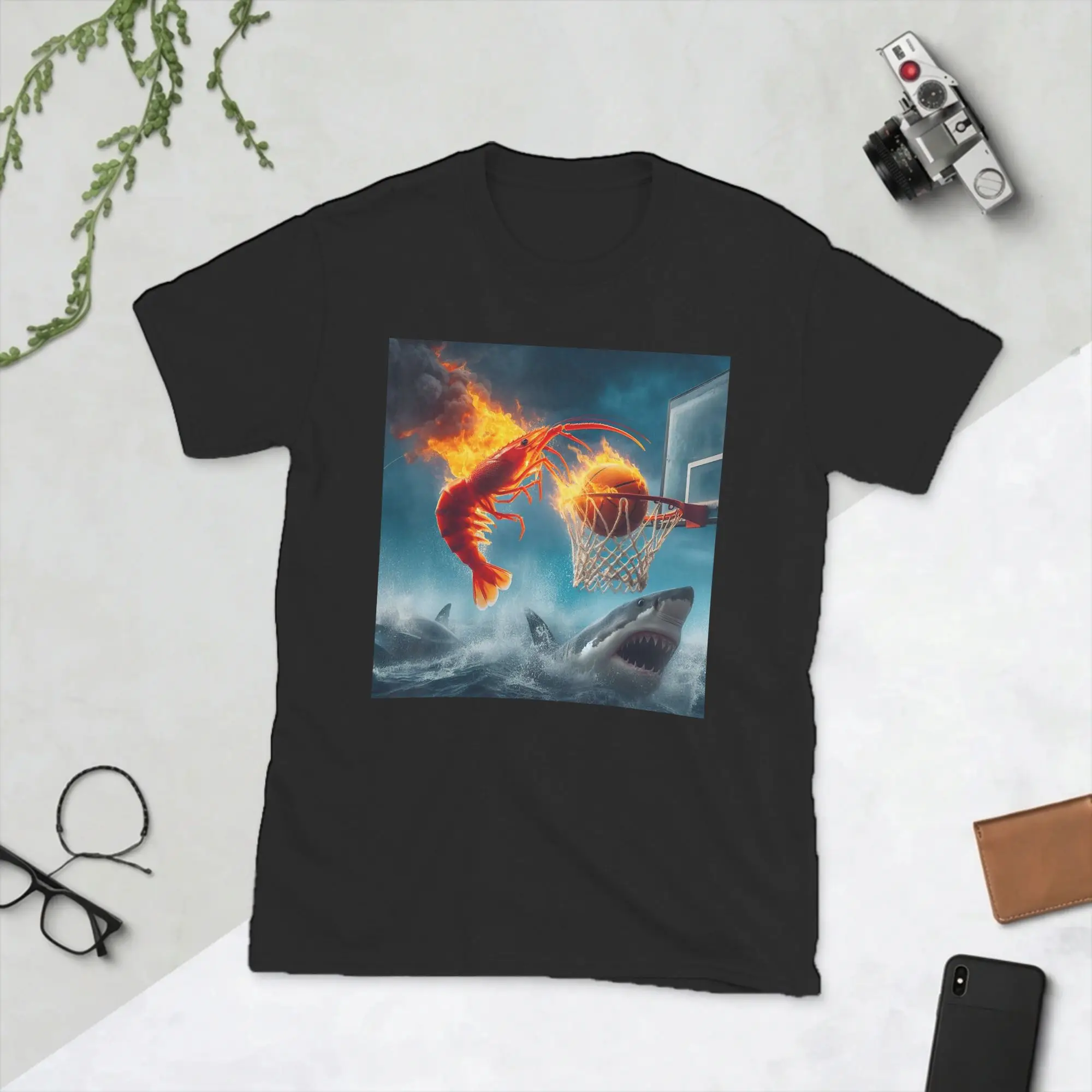 Shrimp Dunking on Shark Meme  Men T Shirt  Fun Tee Shirt Short Sleeve Crewneck T-Shirts Pure Cotton Big Size Clothes