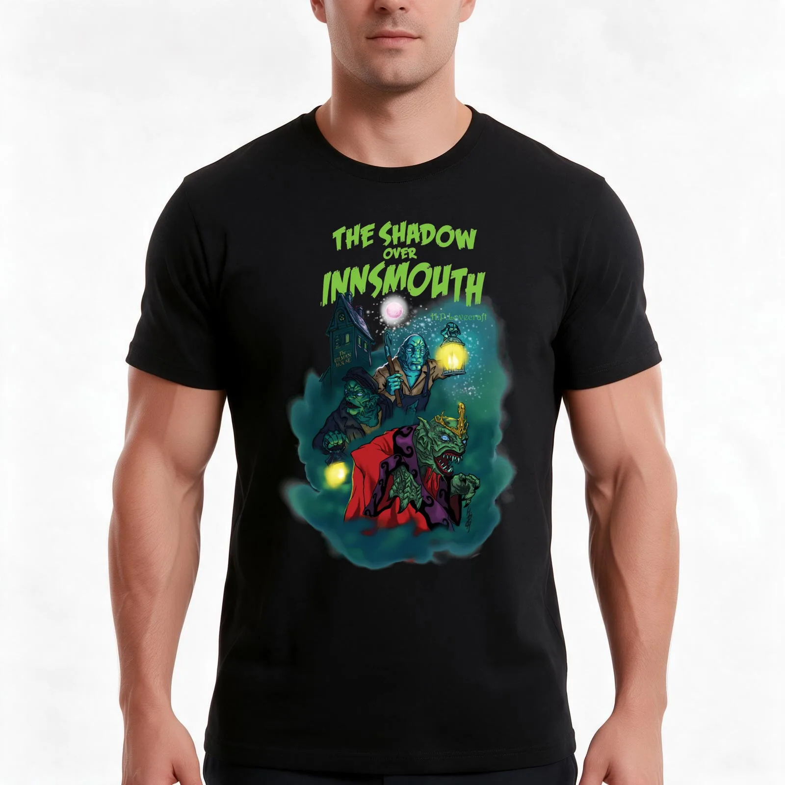 The Shadow over Innsmouth T-Shirt, Summer Casual Cotton Tee, Oversized Streetwear Tops, Vintage Graphic Print, Unisex Men Women