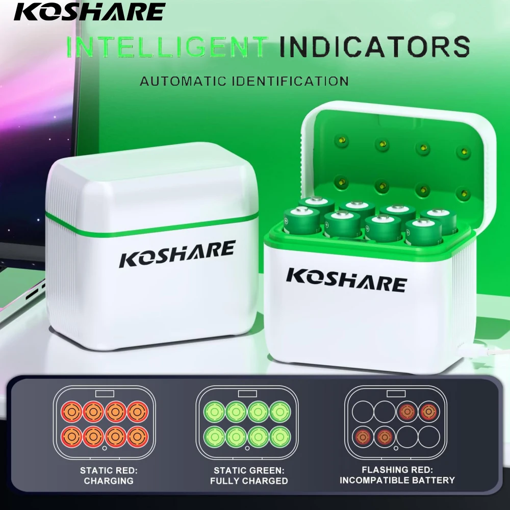 

KOSHARE Rechargeable Battery 1.5V AA 3700mWh/AAA 1300mWh Lithium battery with Charger for Mouse Remote Control Doorbell