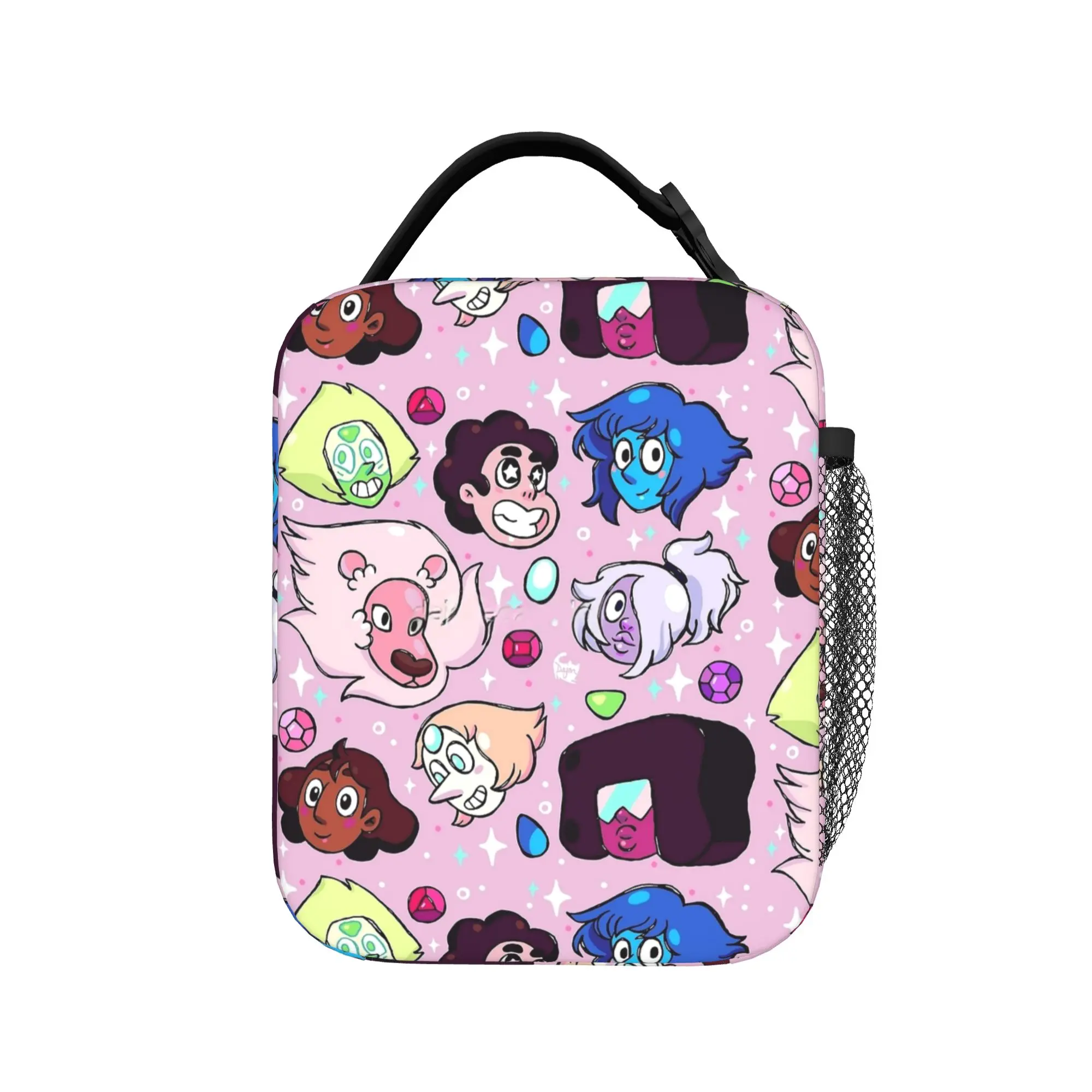 Crystal Gem Friends Lunch Bag For Child  Graphic Travel Lunch Box Vintage Portable Oxford Cooler Bag
