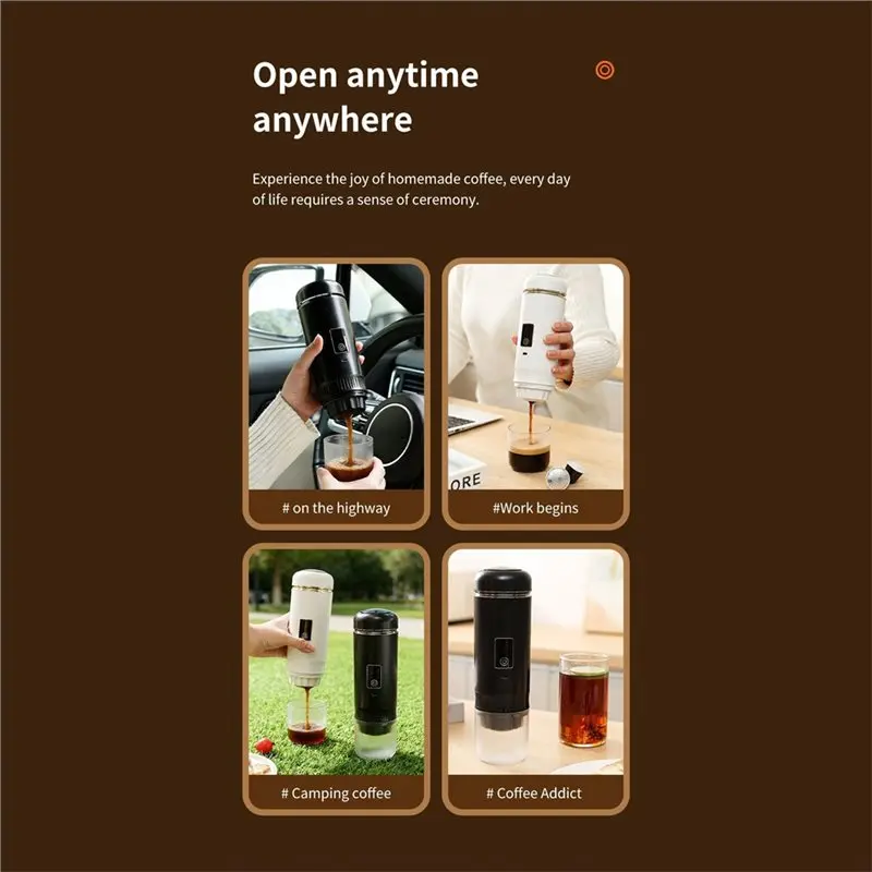 A94E-Handheld Portable Wireless Coffee Maker Heating Extraction With Digital Display Capsule Coffee Cup For Hikers Campers
