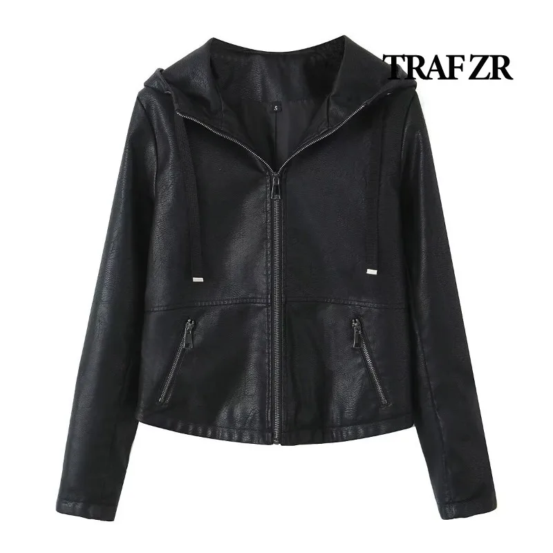 

TRAF ZR Hooded Jackets Women Summer 2024 Elegant Luxury Women's Coat Cozy Coats Waterproof Woman Jackets Black Leather Jacket