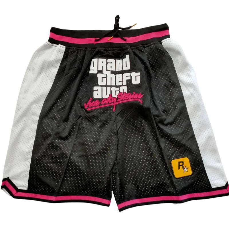 

GTA VICE Men's Basketball Shorts Grand Theft Auto San Andreas Zipper Basketball Shorts Breathable Sports Shorts Men