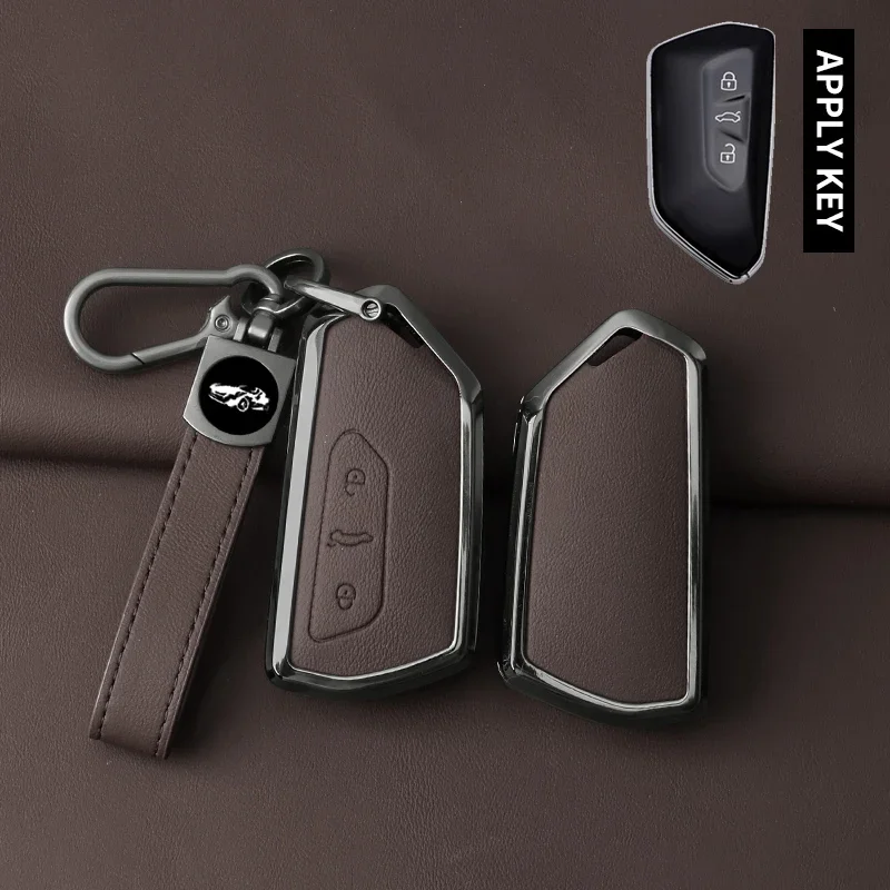 New Alloy Leather Car Key Case Cover for VW Golf 8 MK8 Teramont ID.3 ID.4 ID.5 Skoda Enyaq iV Octavia Seat Leon Auto Accessories