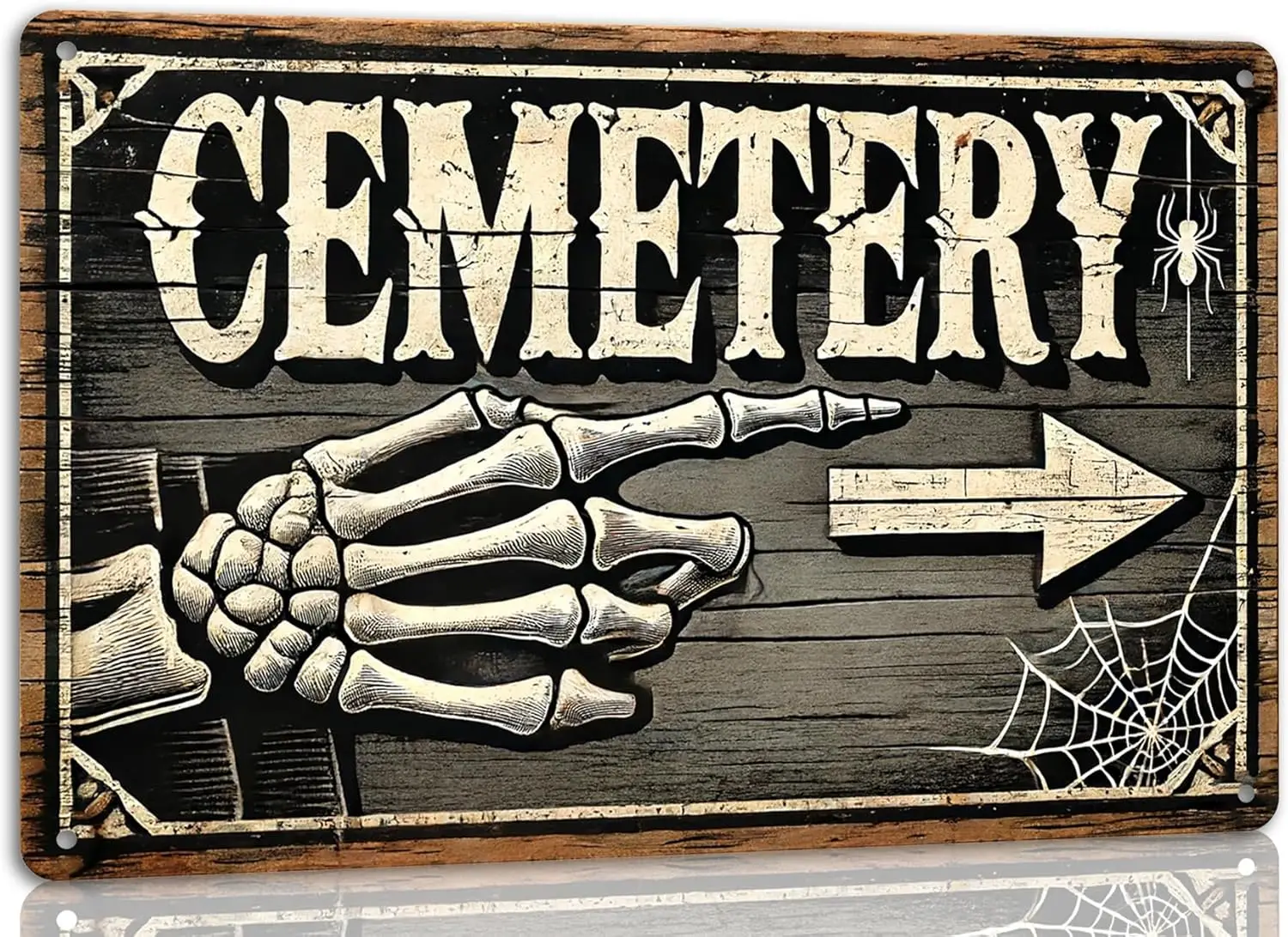 Cemetery Vintage Halloween Metal Tin Sign Spooky Decor for Home Office Witch Pumpkin Ghost Design Haunted House Bar and Party De