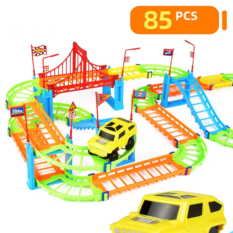 

Cool Children Boy Electric DIY Train track Puzzle Assembled Track train Toy Railway Track Play Set Cars For Christmas Gift