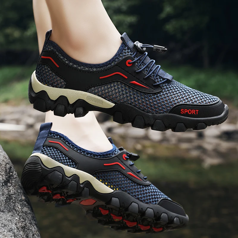 Men Fashion Outdoor Trekking Shoes Solid Color Simple Style Non Slip Wear Resistant Light Walking Sneakers