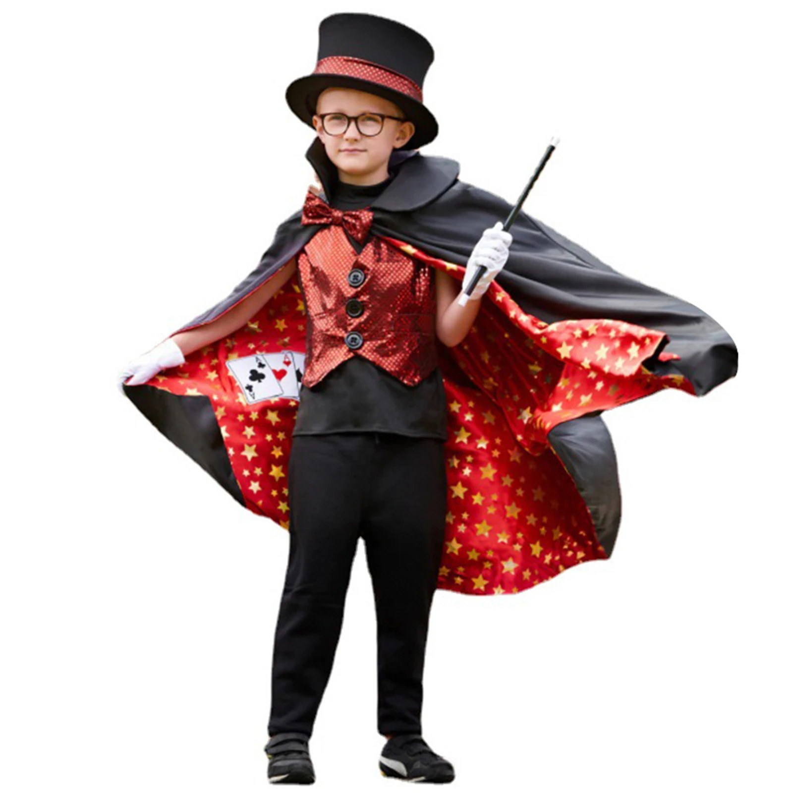 Fato mágico Cosplay para crianças, colete, casaco, conjunto de chapéus, adereços para estudantes, jazz dancewear, dramatização, Halloween, terno de festa para crianças